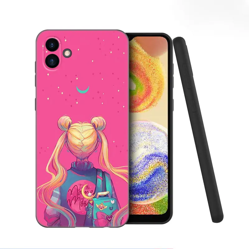 Cute S-Sailor Moon Black Silicone Phone Case For Samsung Galaxy A01 A03 Core A04 E A02 A05 A10 A20 A21 A30 A50 S A6 A8 + A7 2018