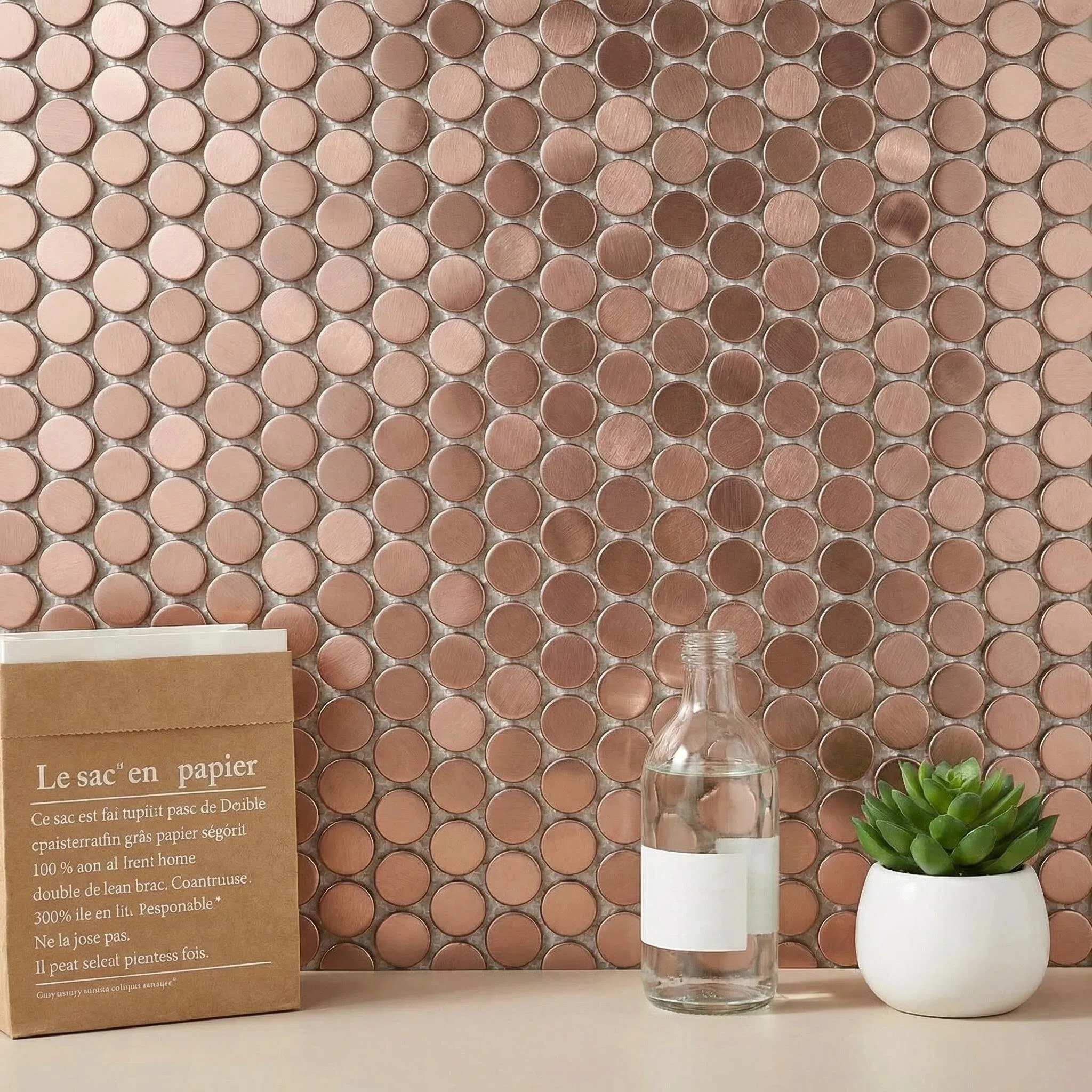 10 pcs Rose Gold Penny Round Stainless Steel Metal Mosaic Tiles bathroom wall tile floor tile kitchen backsplash tiles