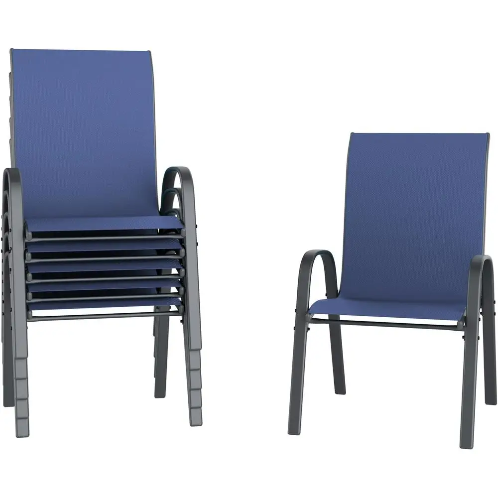 Set mit 6 stapelbaren Outdoor-Esszimmerstühlen mit Textilene-Stoff, wetterbeständig, 350 lbs Tragkraft, Blau