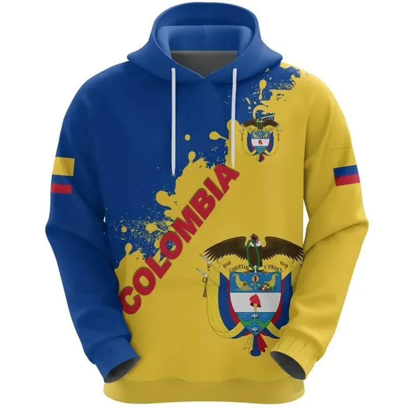 New 3D Colombia National Emblem Map Printing Hoodies For Men Colombia Coat Of Arms Graphic Sweatshirts Vintage Fashion Clothing