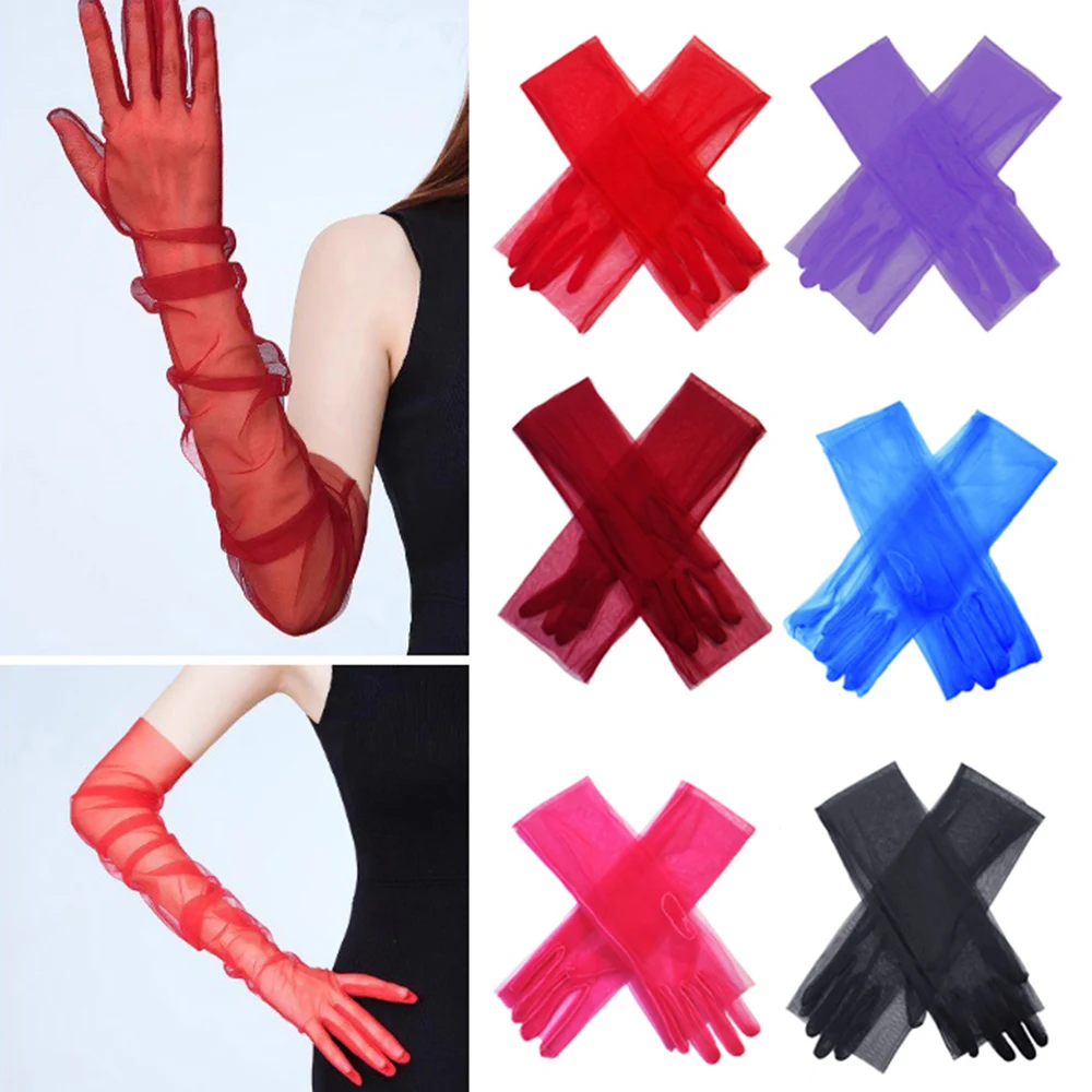 

Sheer Transparent Sexy Gloves Sexy Thin Elbow Long Gloves Halloween Costume Party Dance Gloves Anti-UV Cycling Driving Mitten