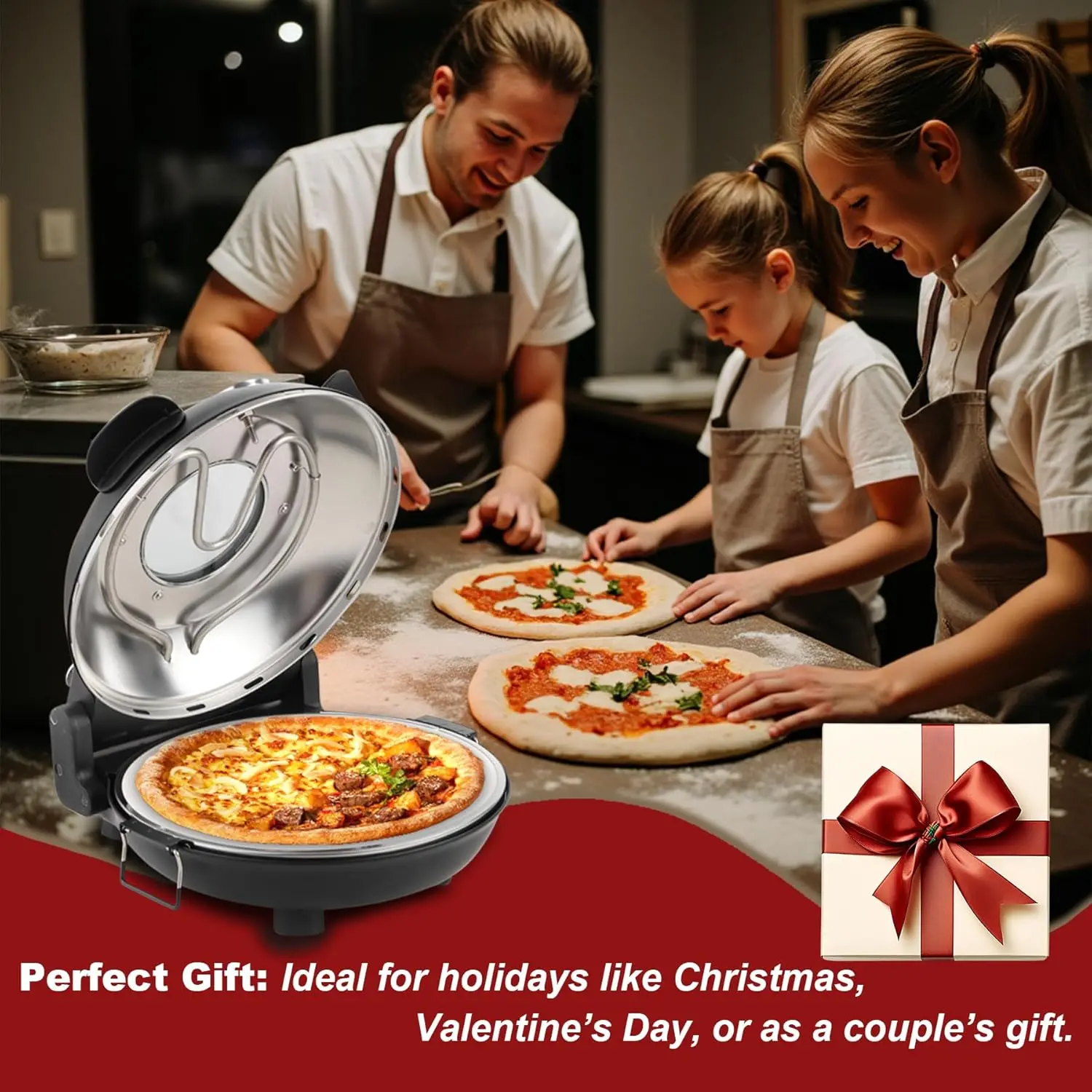 Indoor Pizza Oven-12’’Electric Pizza Maker with Dual Temperature Control,Heat-Insulated Countertop Pizza Oven