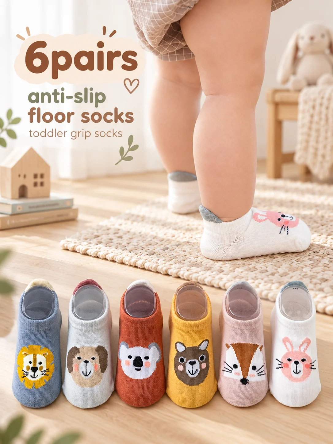 Unisex Baby Socks Non Slip - 6 Pairs Anti-Slip Socks for Girls