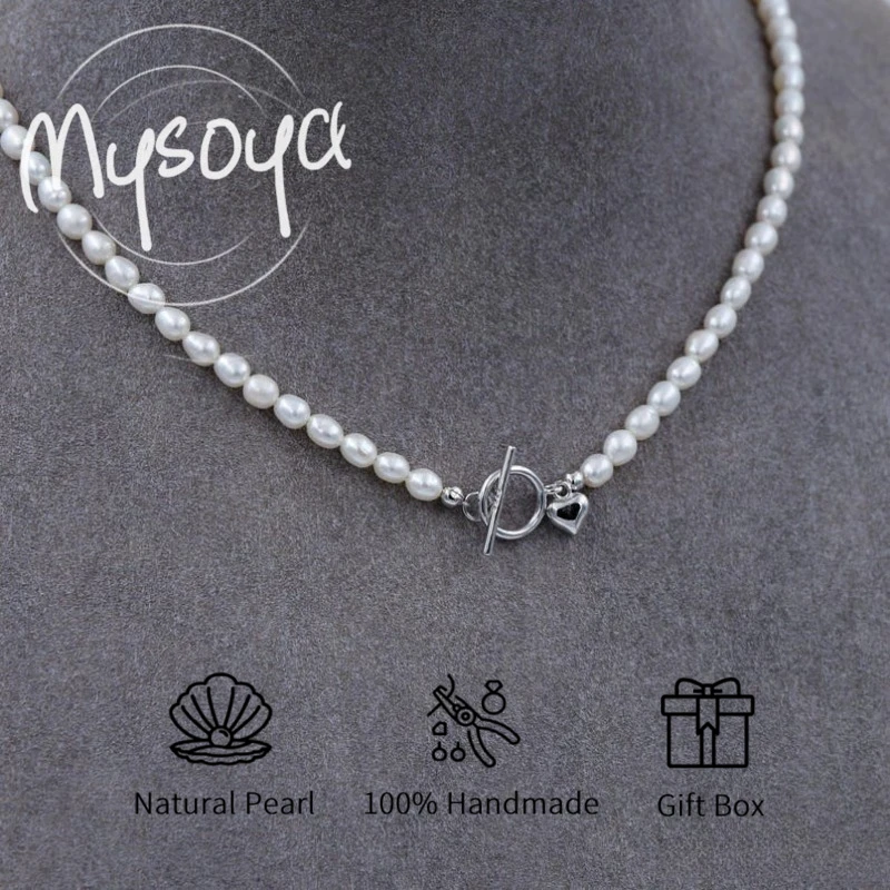 

MYSOYA White Rice-Shaped Freshwater Pearl Necklace 4-5mm With Gift Box For Her/Him Birthday/Wedding/Christmas/New Year Gift