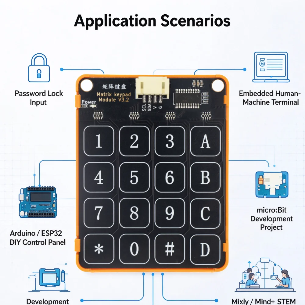 Matrix Keypad V3.2 Capacitive Touch Keypad 16‑Key I2C Keyboard Module PH2.0‑4Pin Address 0x65 For Arduino ESP32 micro:Bit