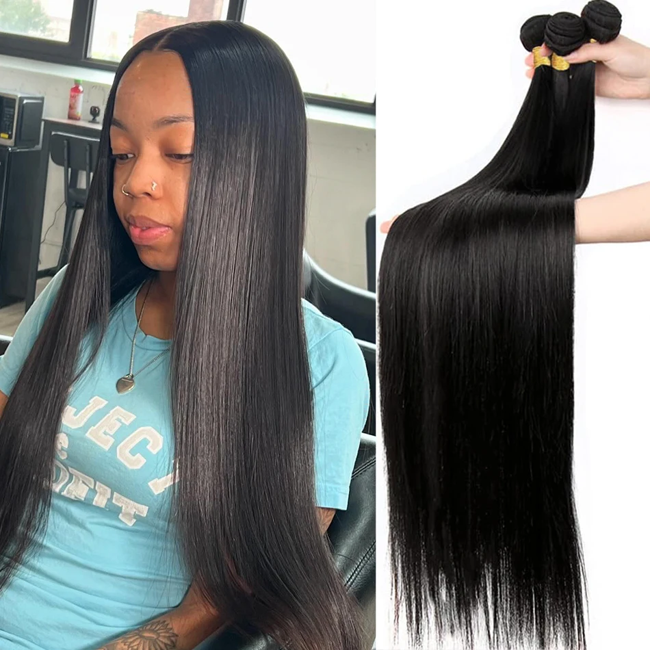 

14A 30, 40 дюймов, прямые пучки человеческих волос, 100% наращивание человеческих волос, натуральные черные бразильские пучки волос, 1/3/4 пучка