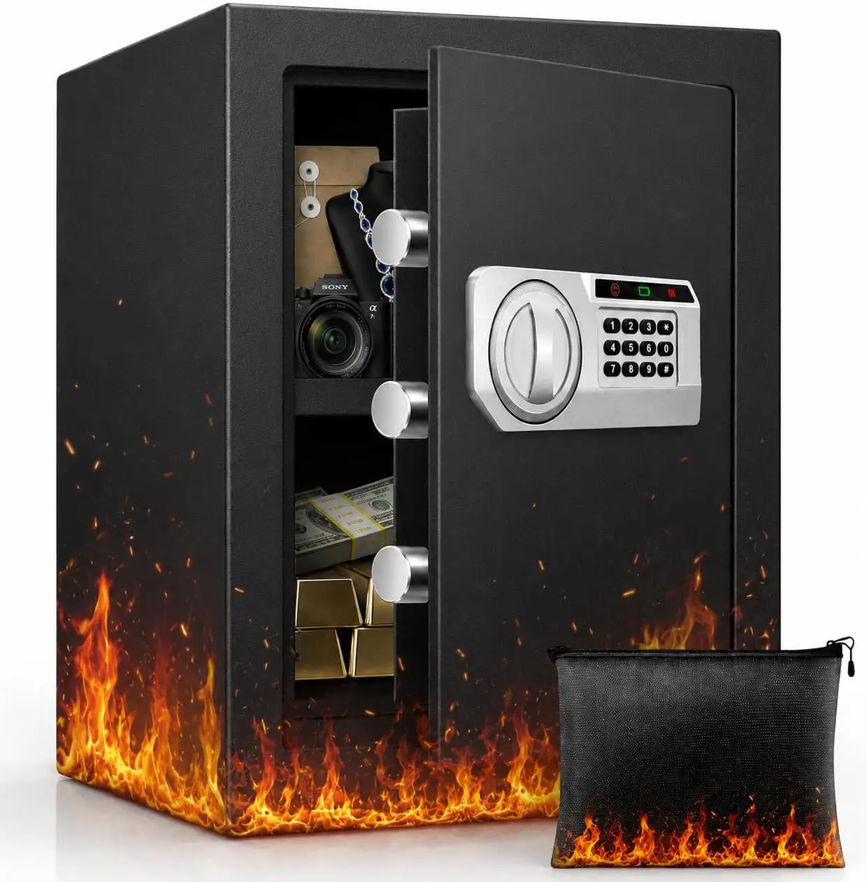 2.5 Cubic Fireproof Home Safe with Digital Keypad, Easy-Access Battery Compartment, Sensor Light and Removable Shelf for Documen