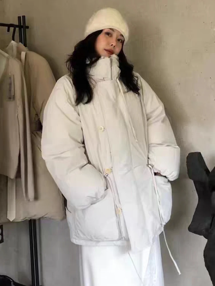 Versátil Thiened invierno Puffer Jaet mujer Casual suelta ajuste abrigo con cuello cálido cuello alto Parka que se pega la cintura