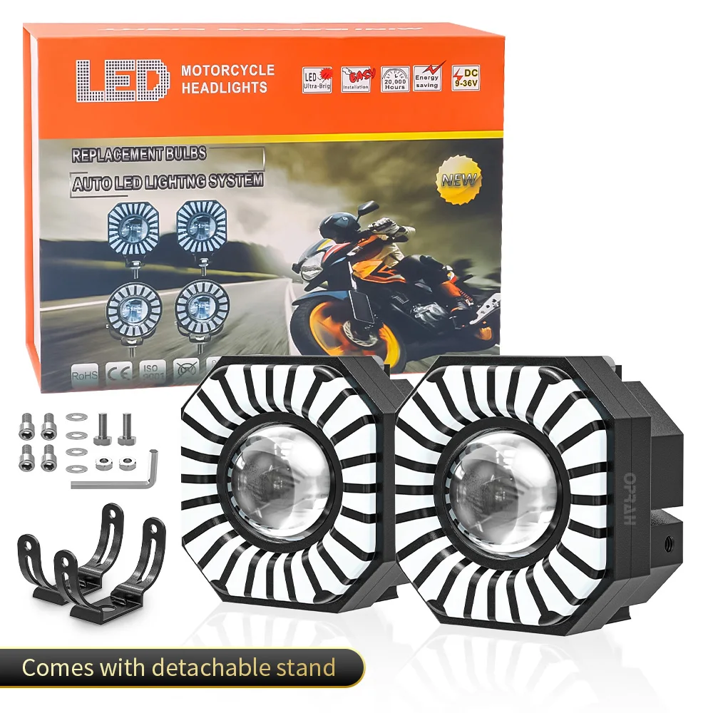 

2pcs Universal LED Motorcycle Headlight LED Projector Lens Dual Color Halo Angel Devil Eye Spotlight Accessories Auxiliary Lamp