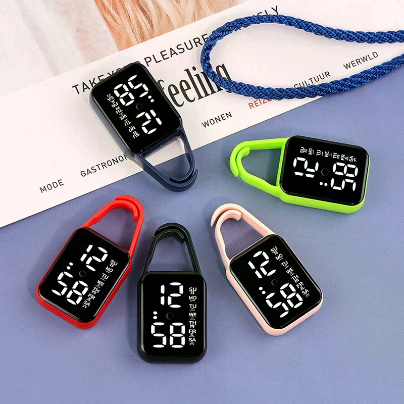 LED Digital Electronic Watch Keychain Luminous Function Children Gifts Multifunctional Hanging Watch Pocket Watches