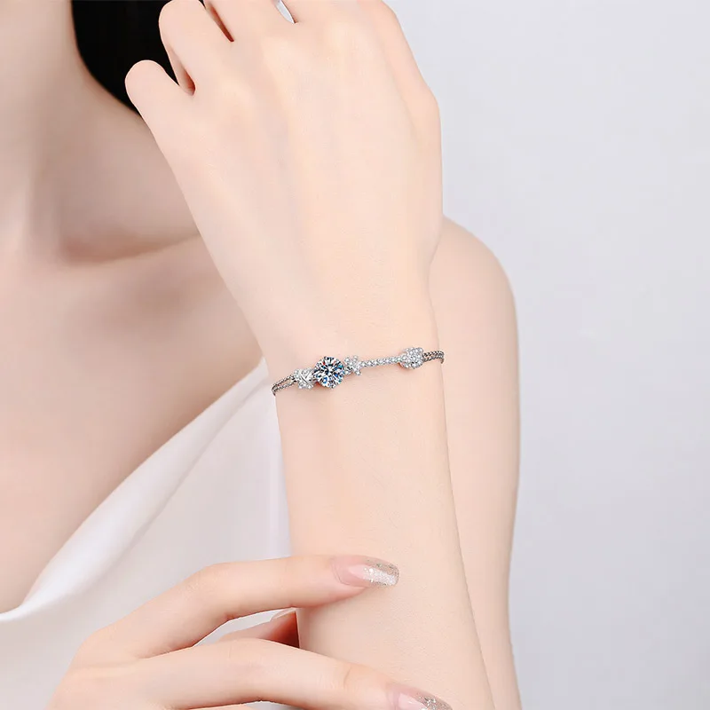 925 Sterling Silver Moissanite Bracelet 8mm 2ct D VVS1 Diamond with GRA for Women Sparkling Wedding Party Fine Jewelry