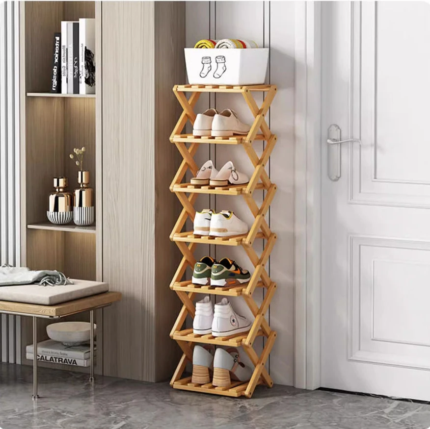 Étagère à chaussures en bambou à 2 à 9 niveaux sans Installation, petite étagère à chaussures pliable, organisateur de chaussures pour entrée