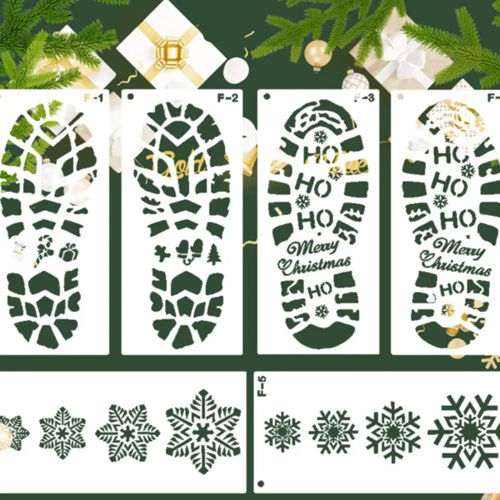 4/6Pcs DIY Santa Claus Footprints And Snowflake Template Sets Santa Claus Footprint Stencils Xmas Santa Footprint Stencils