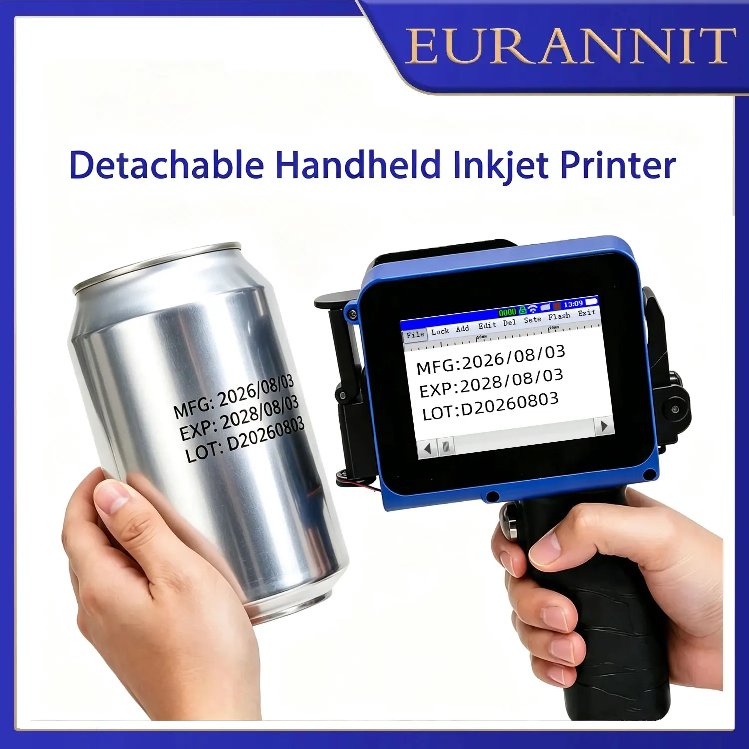 EURANNIT 12.7MM Detachable Printer Portable Handheld Inkjet Printer to Code Food Production Date Batch Number Dynamic Data