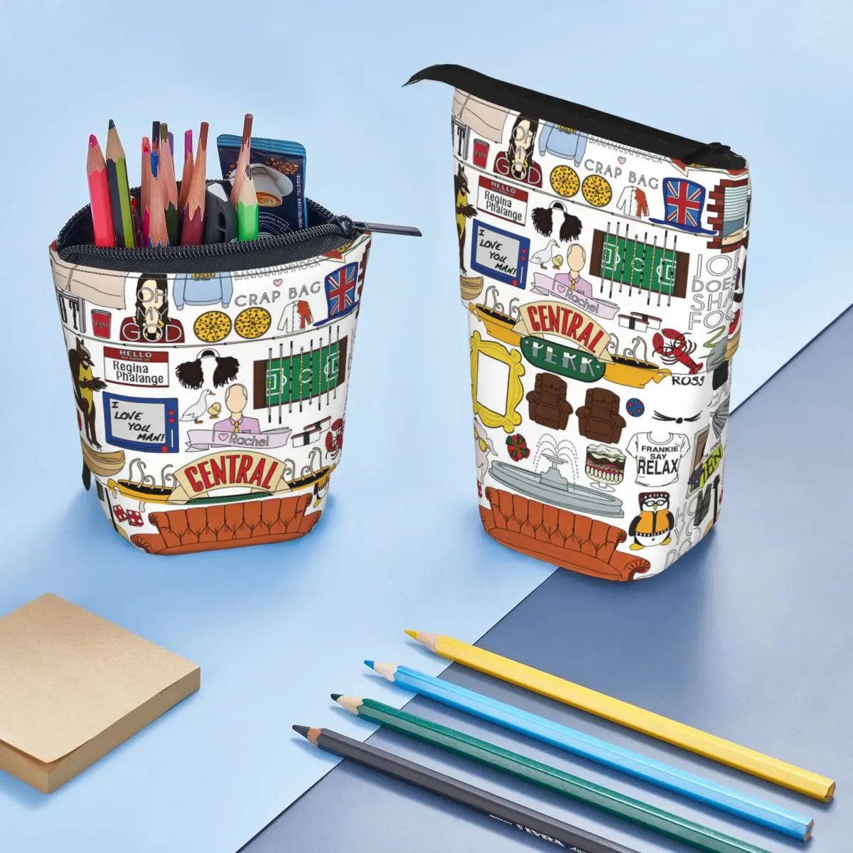 Caja de bolígrafos con cremallera para estudiantes, bolsa de papelería para niños, estuche de lápices retráctil Vertical, serie de Tv Friends