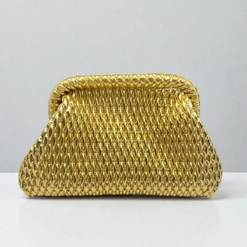 2025 New Design Women's Golden Pu Leather Evening Bag, Ladies' Hand-held Bag, Wallet, Elegant and Luxurious, High-end Dress Bag