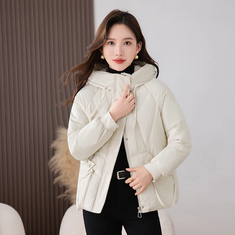 

Winter Thiened ort Cotton Jaet Women's Loose Fit Hooded Coat Sli Slimming Warm Trendy Commute Sle Zipper Closure