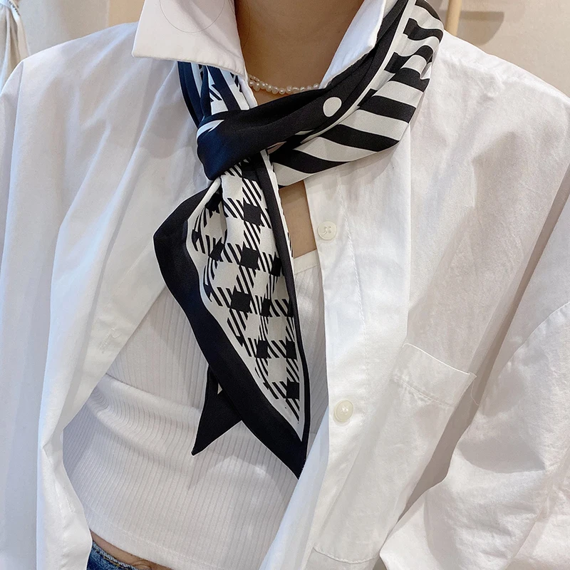 Luna&Dolphin French Style Big Wide Ribbon 150X13cm Houndstooth Dot Print  Long Silky Scarf Headbands Neckerchief Ins Streamer