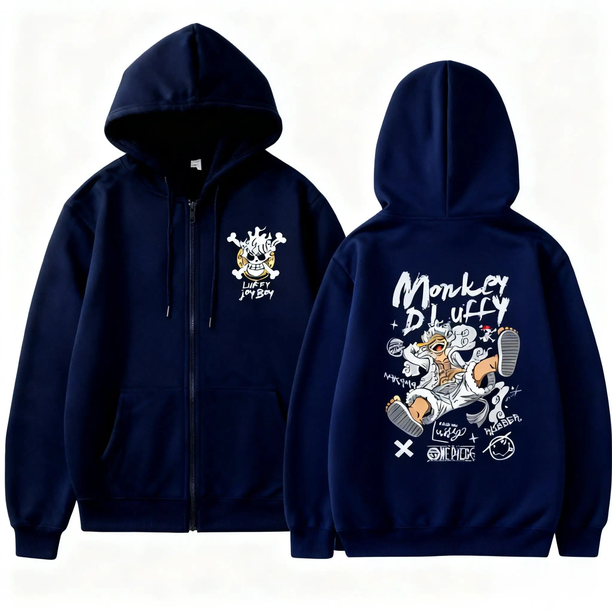 أنيمي هوديي زمم سترة قطعة واحدة لوفي الرجال النساء المتضخم ملابس الشارع الشهير البلوز الجرافيك طباعة الكرتون Y2k الملابس