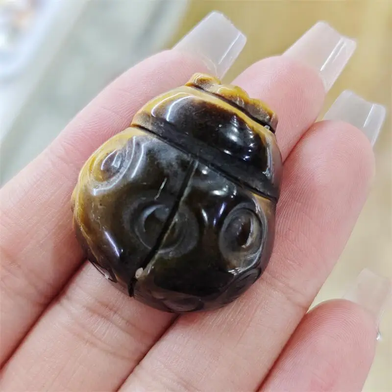 Natural Howlite And Yellow Tiger Eye Stone Beetle Carving Love Healing Fengshui Gemstones HomeDecoration Holiday Gift 1PCS