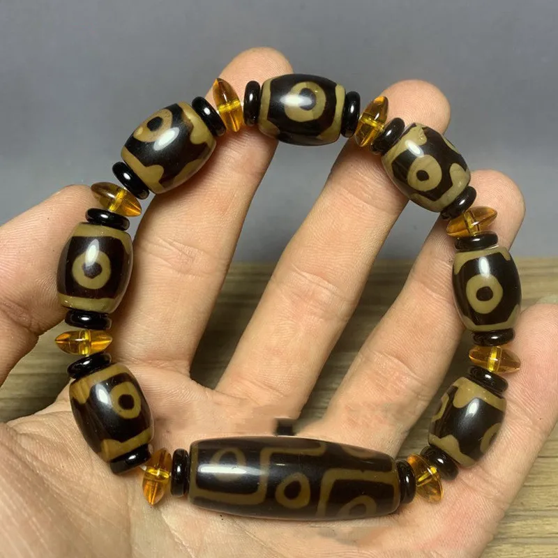 Natural Tibetan Agate Three and Nine Eye DZi Bracelet for Men and Women