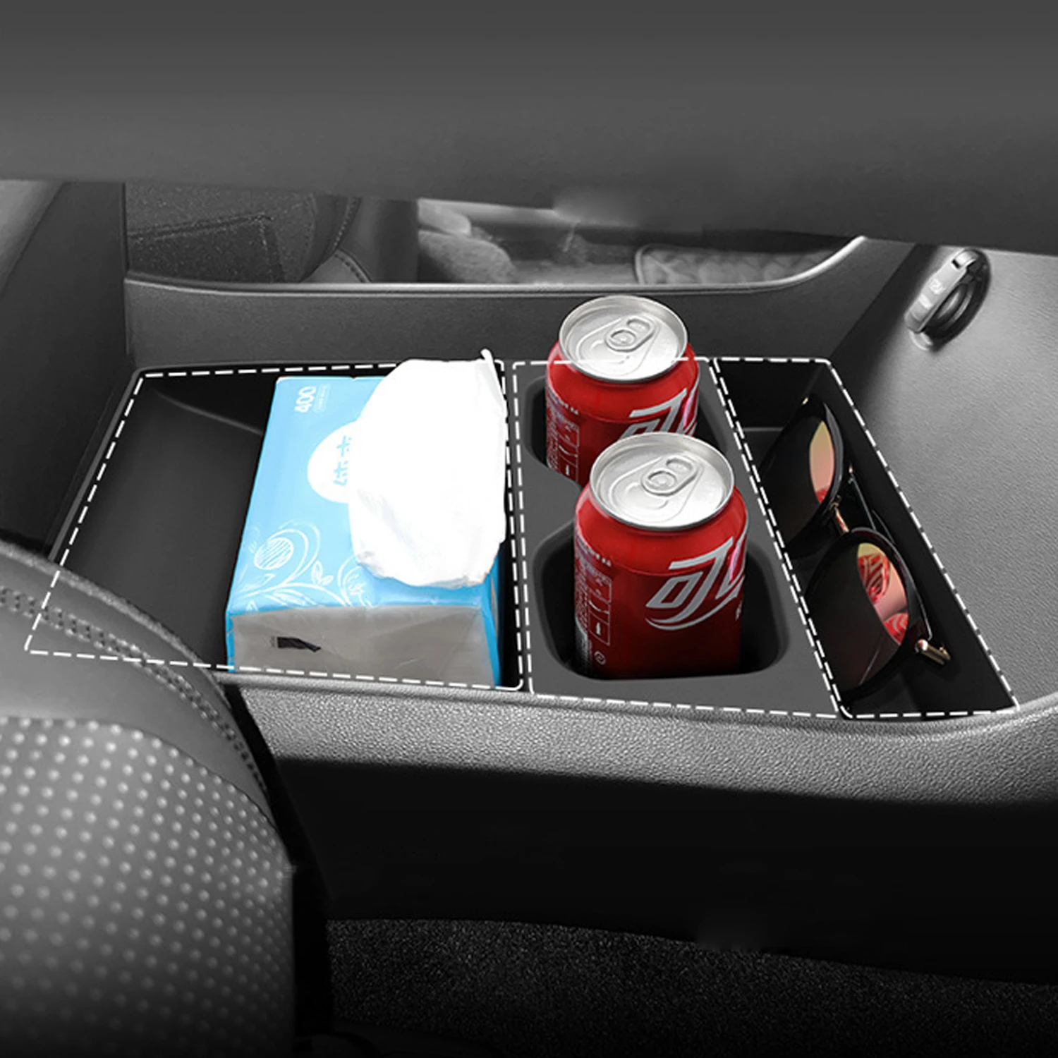 لشركة هيونداي سانتا في MX5 2024 2025 منظم وحدة التحكم المركزية مع حامل الكأس صينية تخزين TPE غير قابلة للانزلاق مخصصة ومقاومة للماء