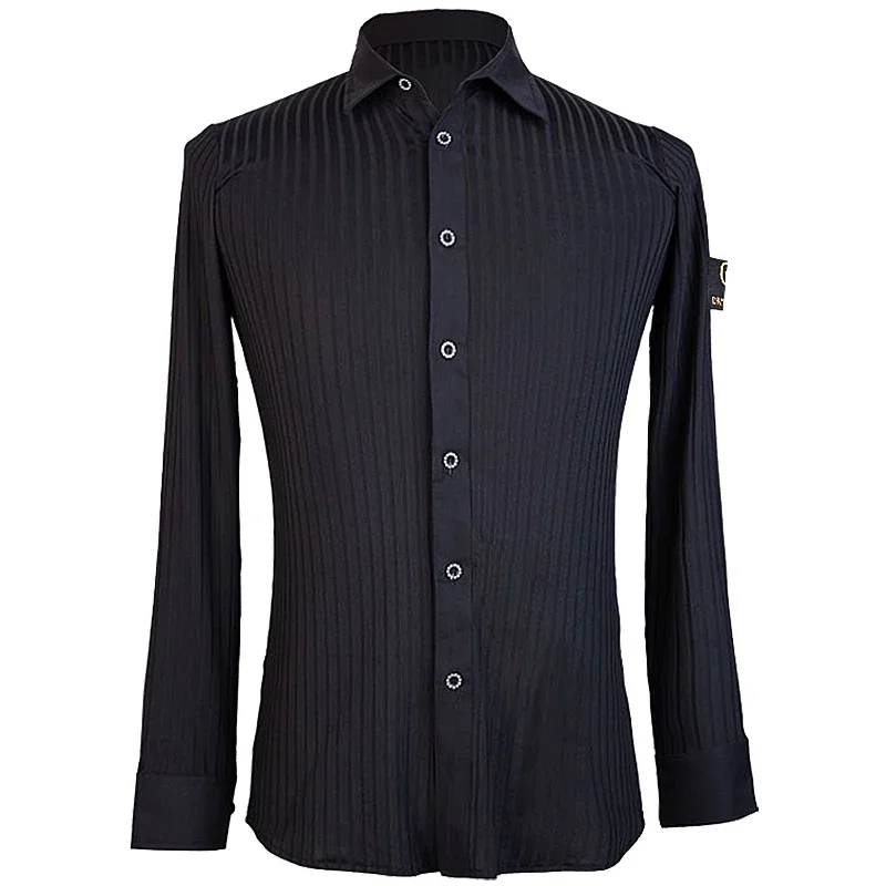 

Men Latin Shirt Garment Dance Waltz Ballroom Garment Young people Performance Latin Shirts black color Tops