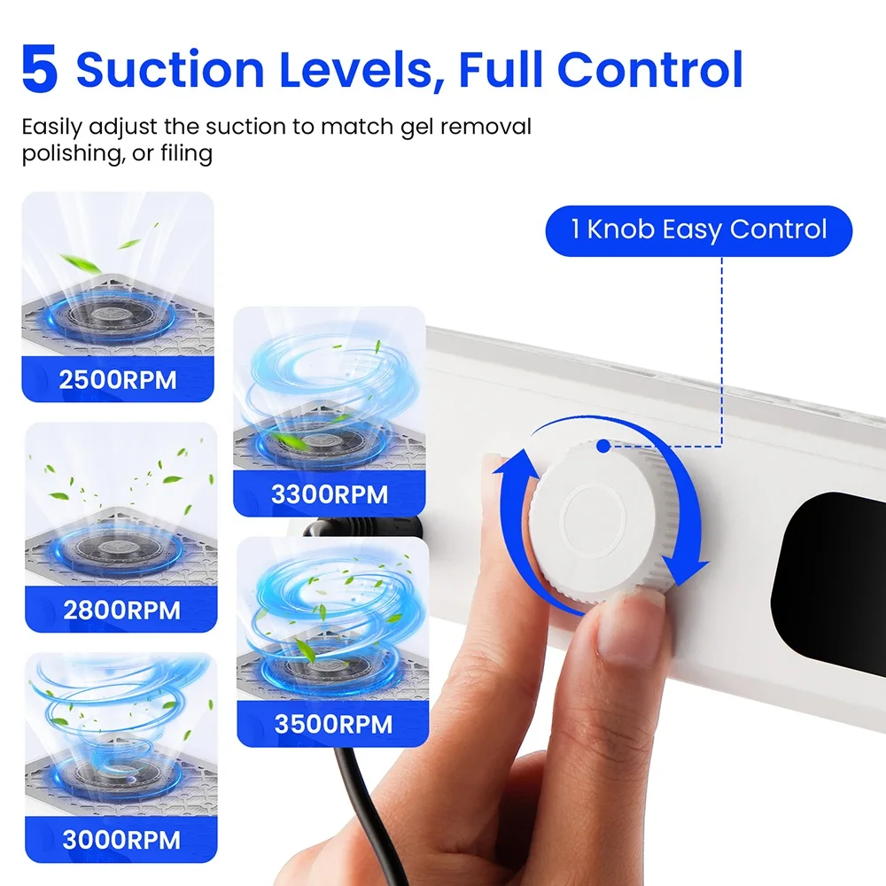 Professional Turbo Nail Dust Collector Two Hands Brushless Vacuum Cleaner Manicure Nail Tools Powerful Nail Fan Reusable Filter