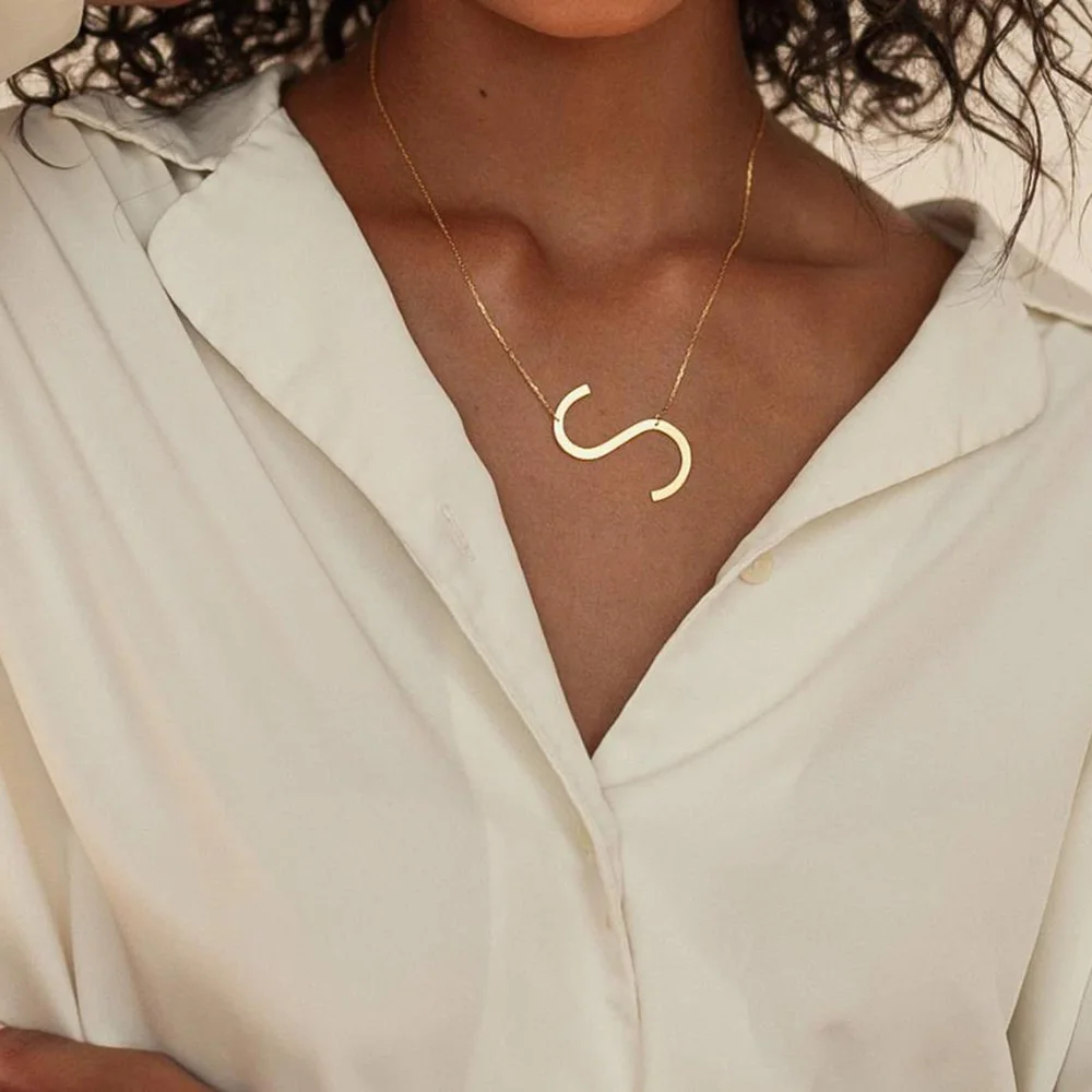

Big Letter Necklace by Caitlyn Minimalist • Sideways Initial Necklace • Monogram Necklace • Bridesmaid Gifts