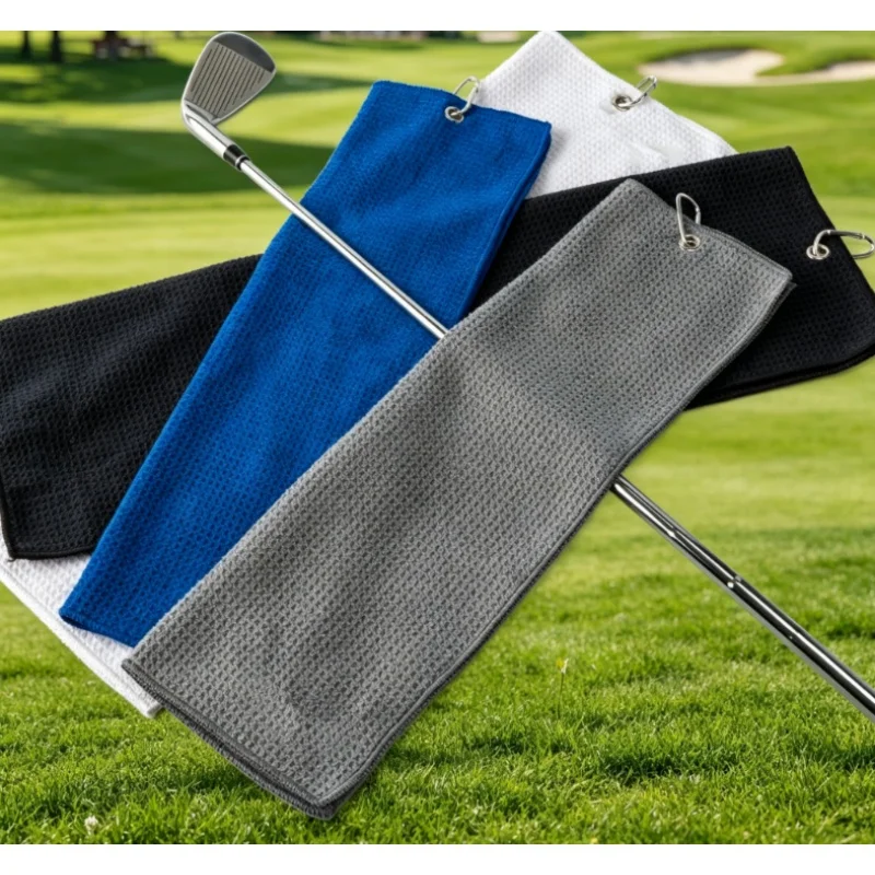 40x60CM Cotton Microfiber Golf Towel High Water Absorption with Carabiner Hook for Club Cleaning And Golf Training Aids