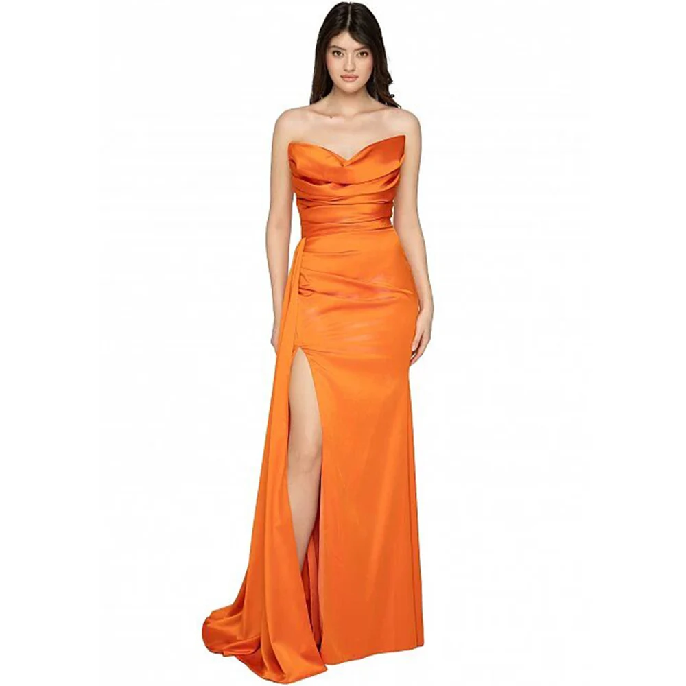 

Saudi Sexy Evening Dresses Satin Sheath/Column Valentine's Day Dress Orange Sweetheart Pleat Side Split 2024 Prom Gown Long