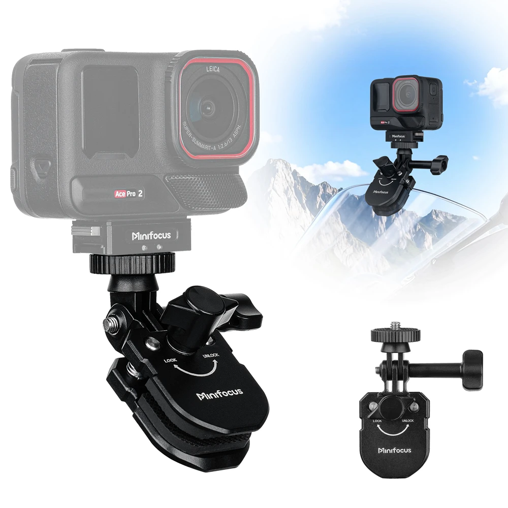 

Motorcycle Windshield Clip for Insta360 X5 X4 DJI Action 6 5 Pro GoPro Hero 13 12 DJI Pocket 3 Camera Aluminum Alloy Clamp Mount