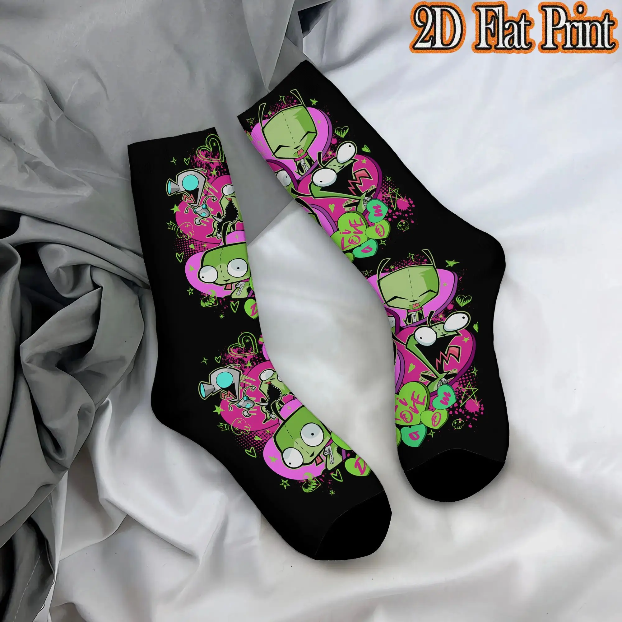 Invader Zim Anime Trendy Men's  Mid Tube Winter Socks Unisex Suitable Crew Sock Cycling Socks