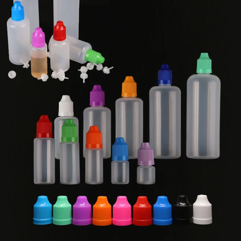 50Pcs 3/5/10/15/20/30/50/100/120ml Empty Plastic Squeezable Dropper Bottles E Liquid Eye Vape Drop Bottle Containers  w/ Funnels