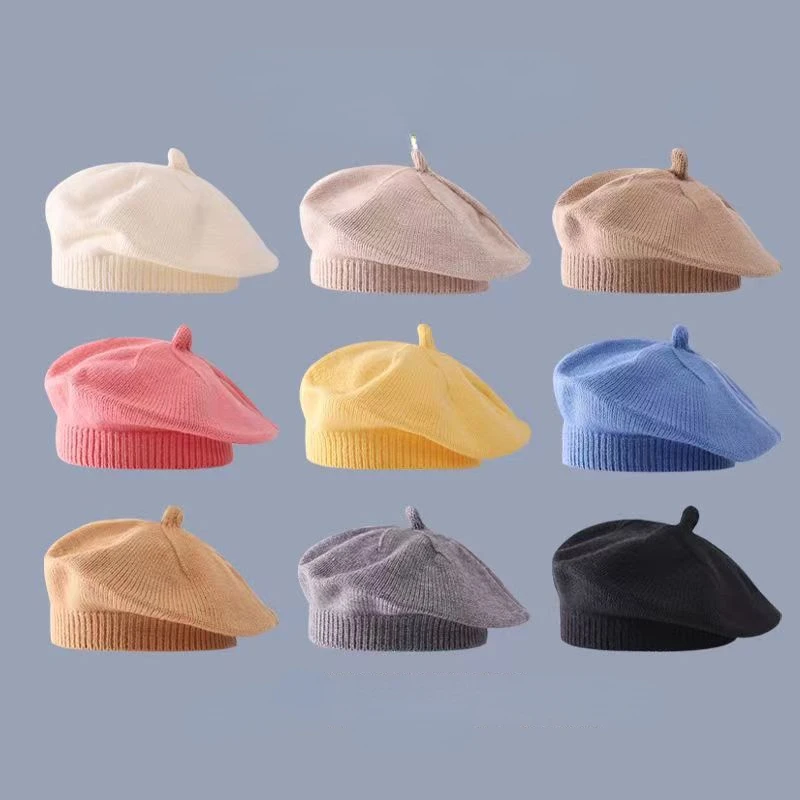 Fashion Cute Baby Knitted Beret Hat Solid Color Children's Warm Hats Autumn Winter Cap For Kids Outdoor Bonnet Accessories Gift