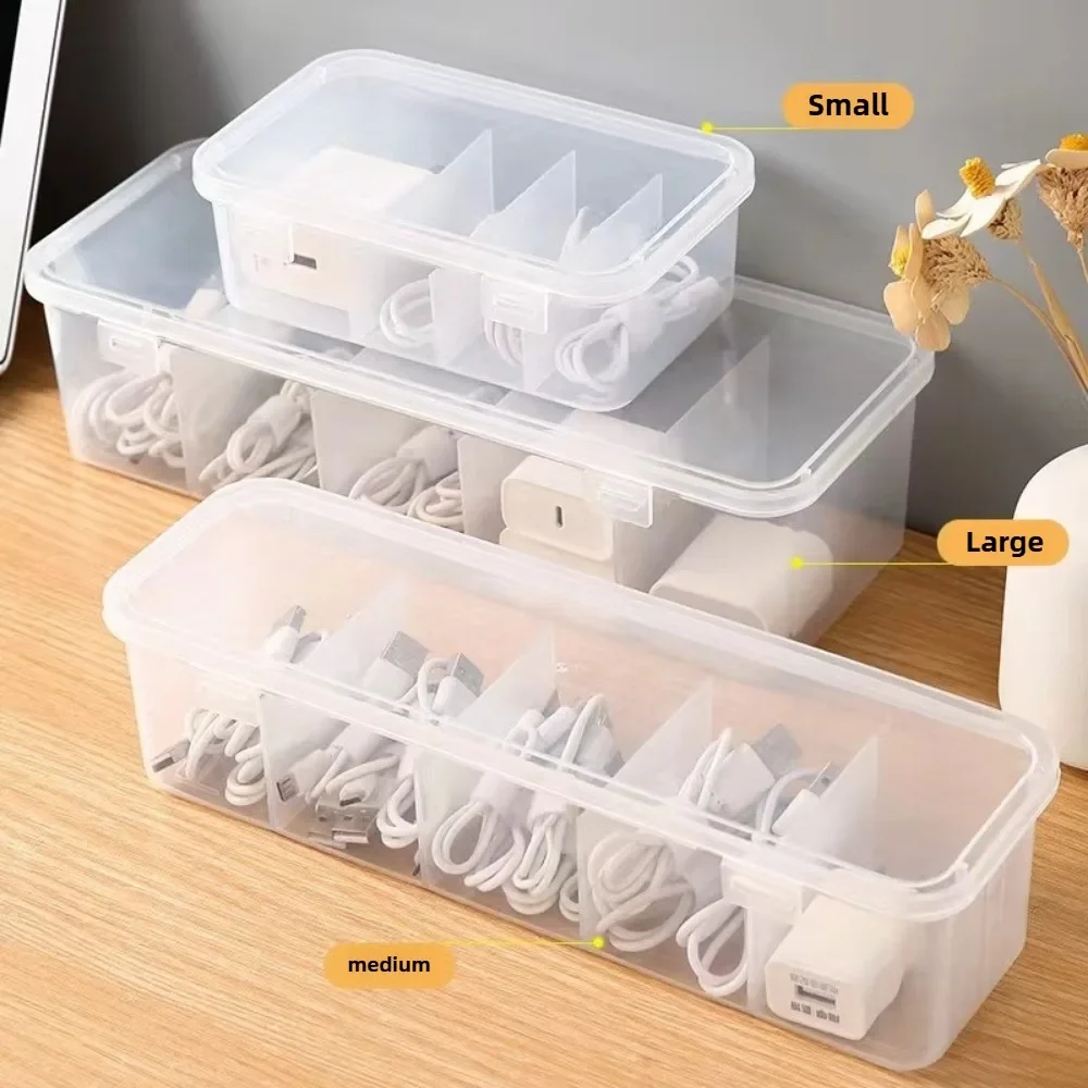 1pc transparent data cable storage box, thickened material, buckle design, dust-proof cover, one item per compartment image 4