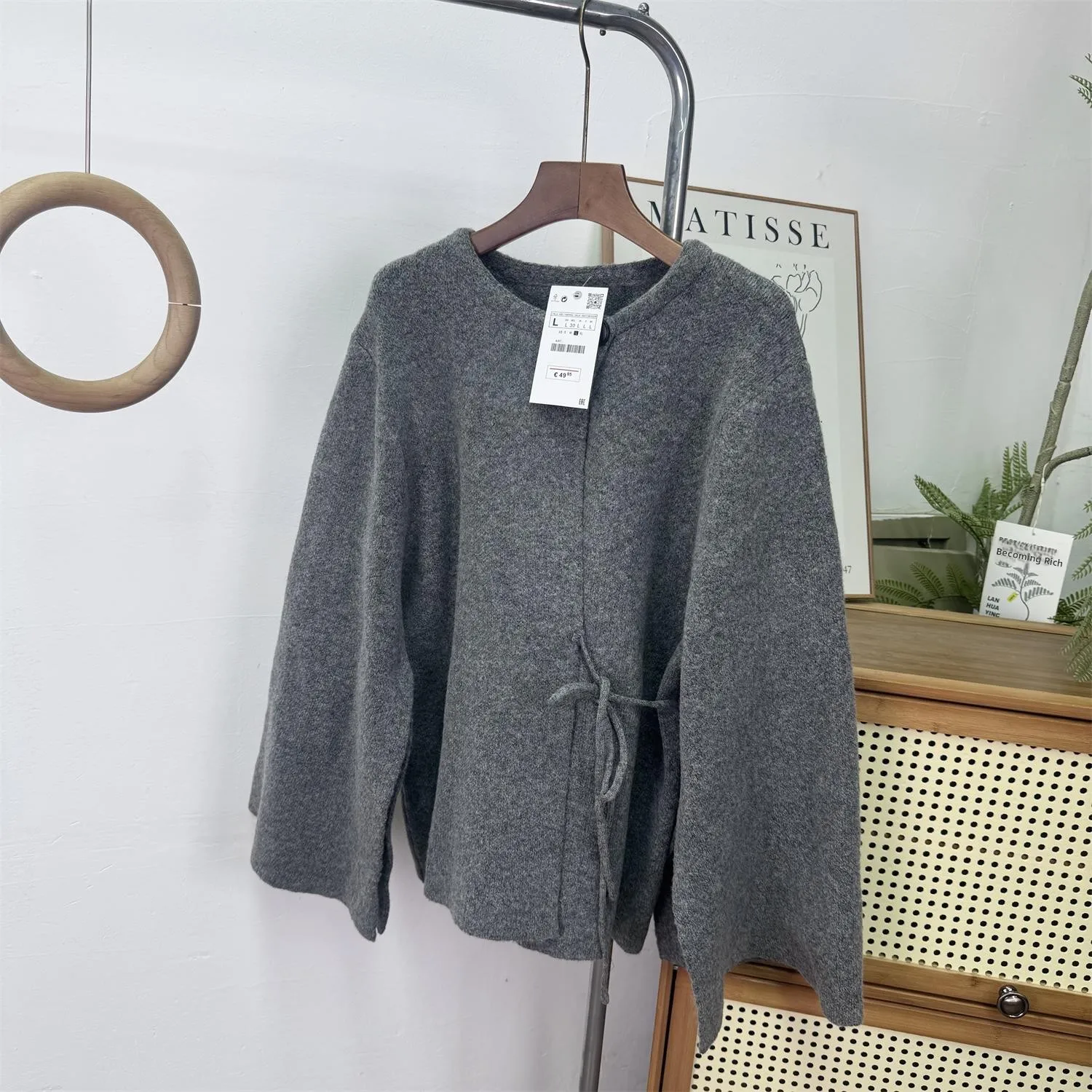 

WMXZ Autumn V-ne Double-breasted Knitted Split Sve Pure Color Coat Outerwear Women's Long Sve Mid-length Cardigan