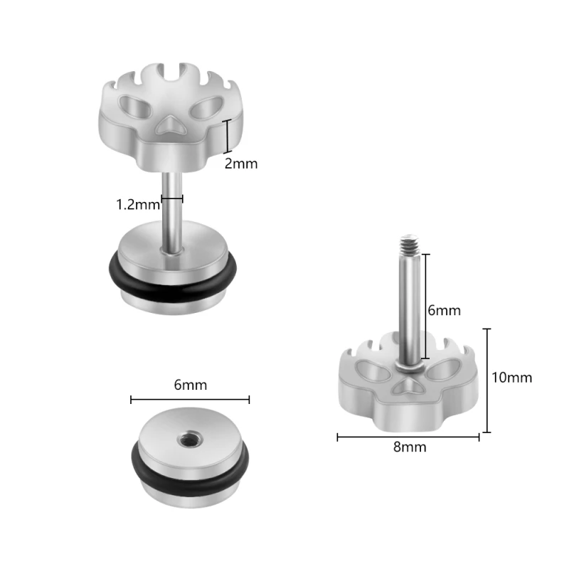 Brincos de caveira para homens e mulheres, parafuso perfurante, brinco de esqueleto traseiro, presente da jóia do punk