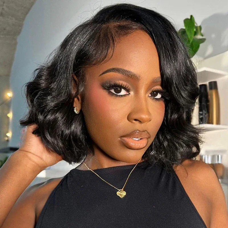 

Body Wave Short Bob Wig 13x4 Lace Frontal Virgin Hair Bob Wigs 5x1 HD Lace Closure Wig 100% Human Hair Natural Black