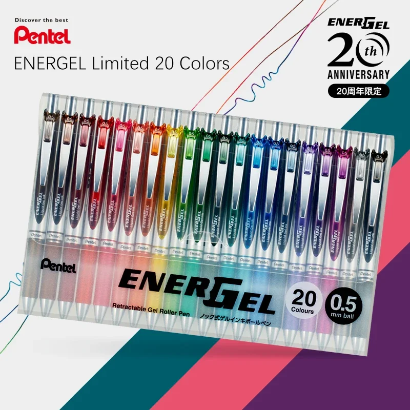 

Pentel Enelgel, 20 цветов, ограниченный набор гелевых ручек, 20 годов, быстросохнущие чернила 0,5 мм, школьные и офисные принадлежности, канцелярские принадлежности