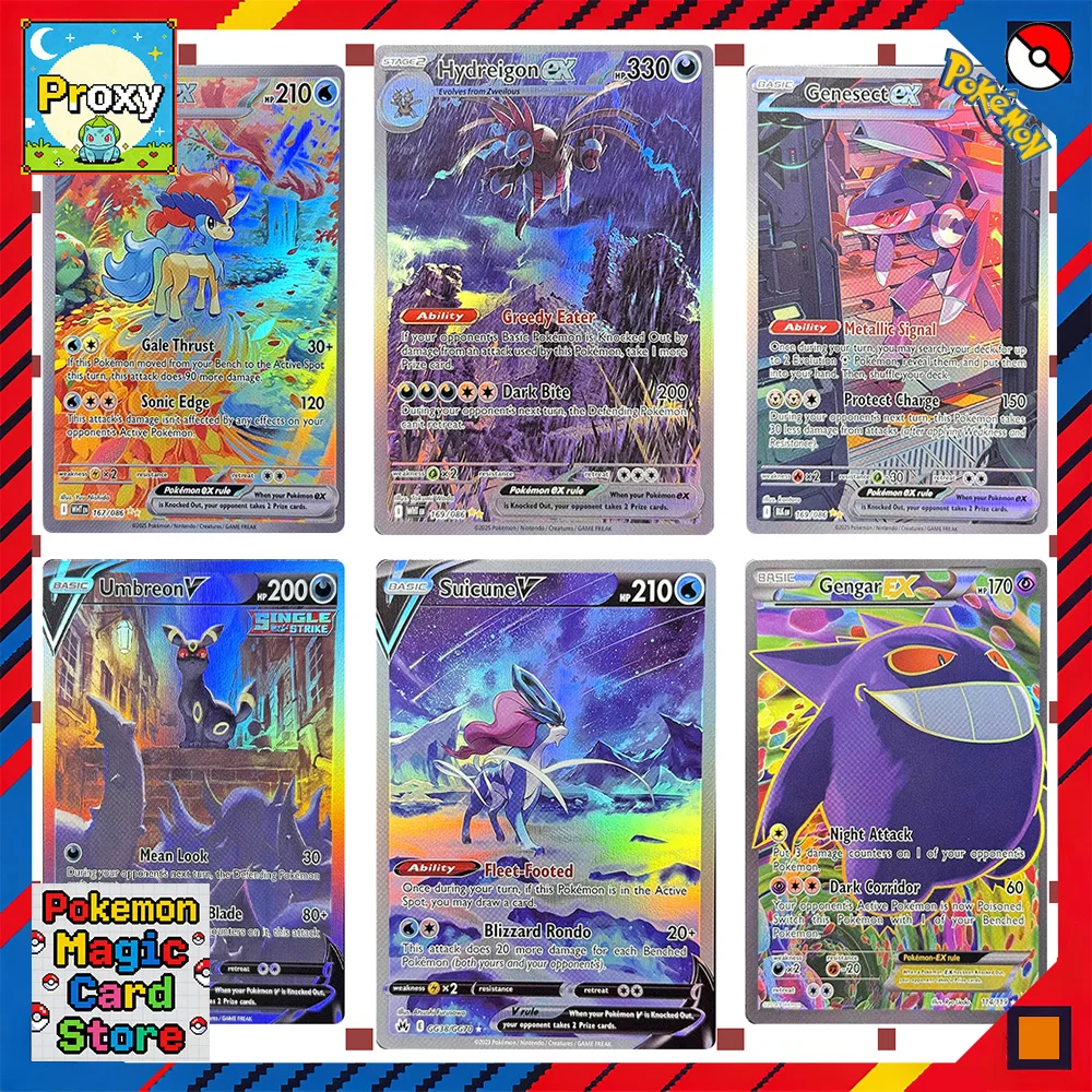 

Pokemon Cards Proxy Rainbow holographic Seismitoad Genesect Gengar Reshiram Dialga Seismitoad Magikarp EX and V Series PTCG