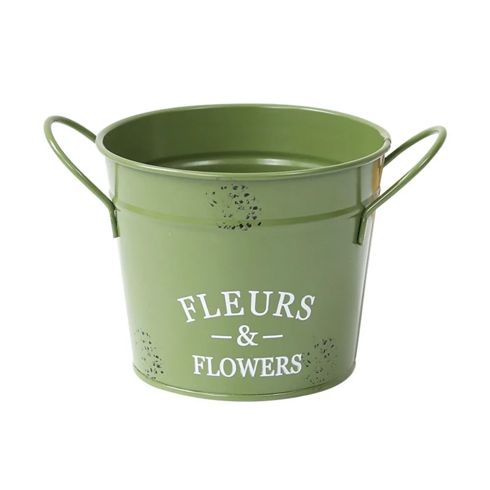

American Style Decorative Round Flower Pot Handicraft Corrosion-resistant Iron Planter Pot Chic Flower Bucket Ornament Desktop