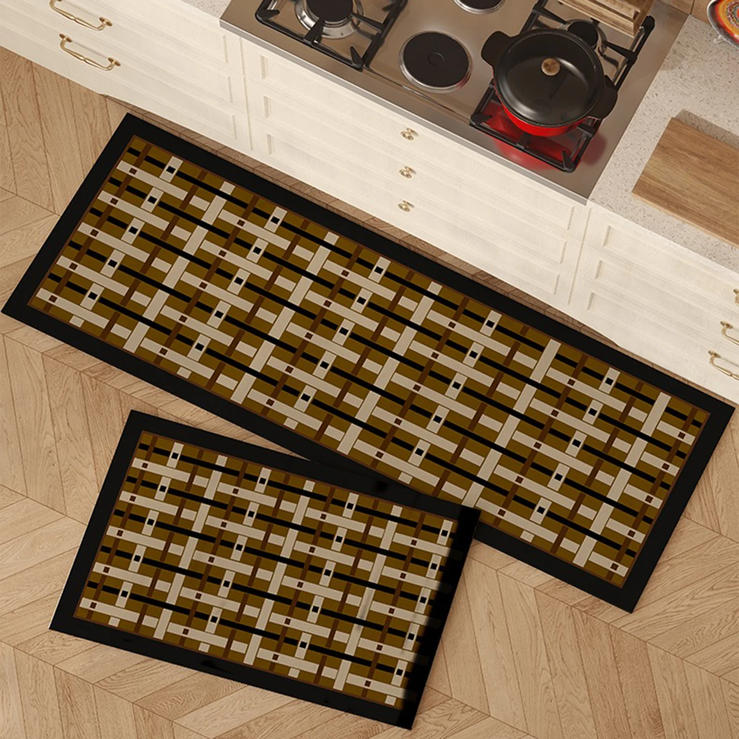 Retro Kitchen Carpet Checkerboard Plaid Long Strip Runner Rugs Non-slip Oil-proof Waterproof Impermeable Floor Mat Washable Rugs