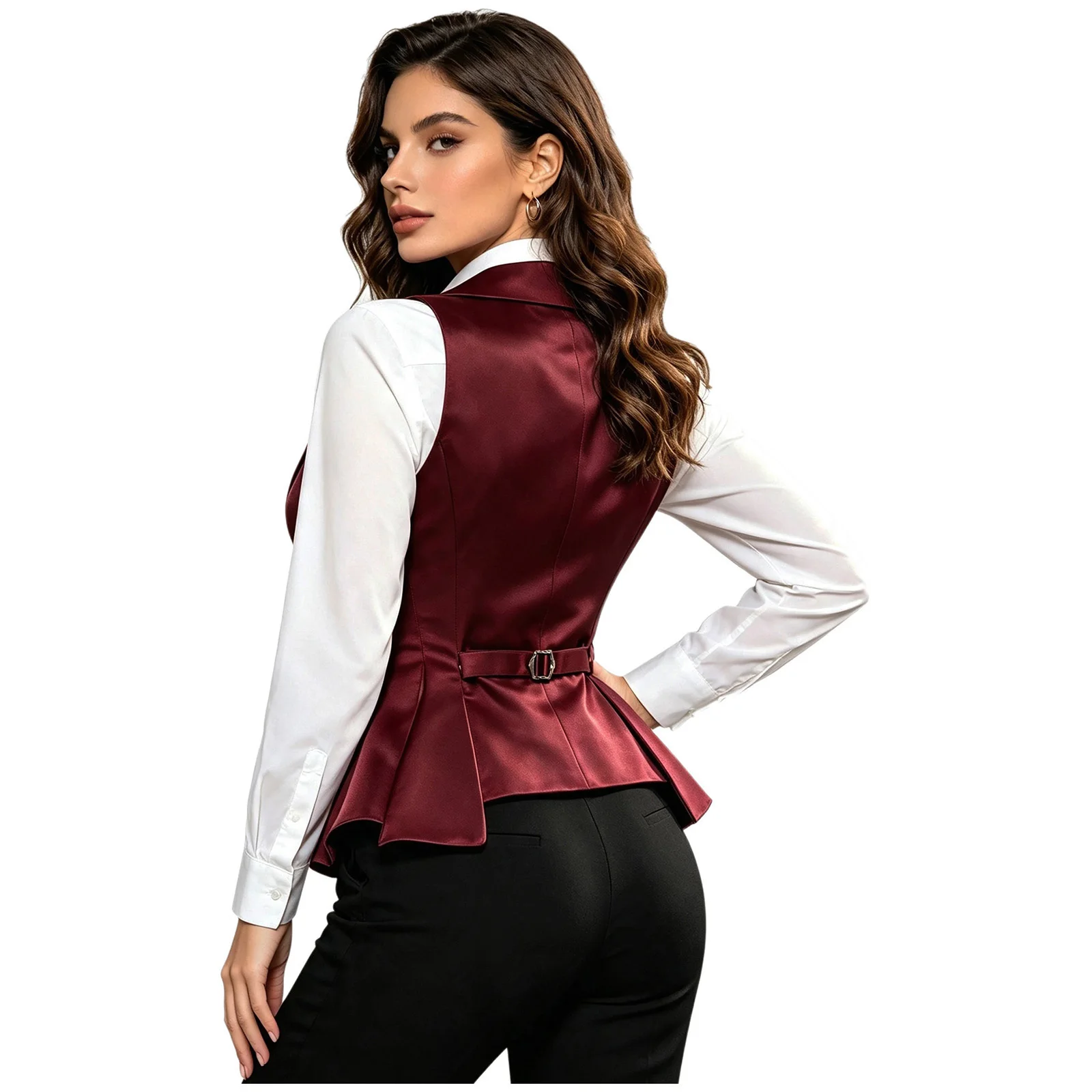 Women Steampunk Victorian Satin Waistcoat Jacket Tops Sleeveless Medieval Tailcoat Vest for Halloween Vampire Cosplay Costume