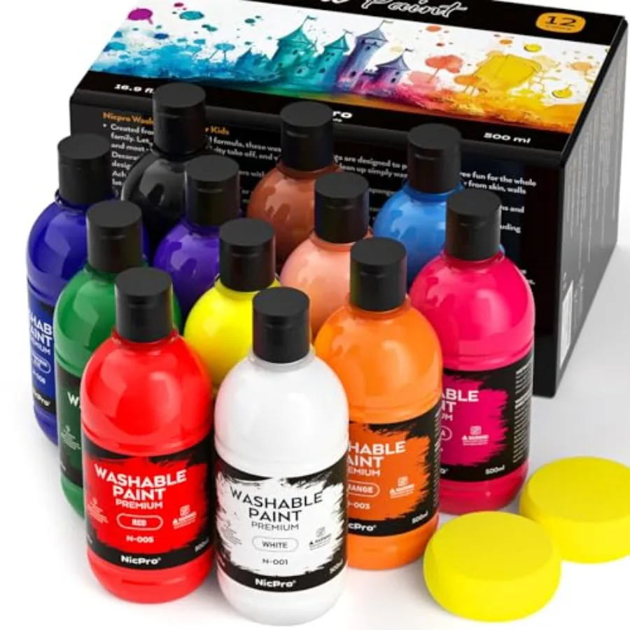 

Large Washable Paint Set for Kid 16.9oz Acrylic Bulk Paint Supplies Non Toxic Tempera Paint for Art Craft DIY Poster and Finger