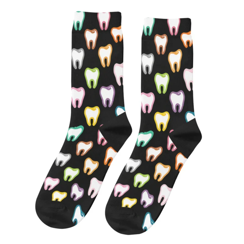 Y2K Rainbow Dental Valentines Men'S Socks Retro Funny Teeth Hip Hop Crazy Crew Sock Gift Pattern Printed