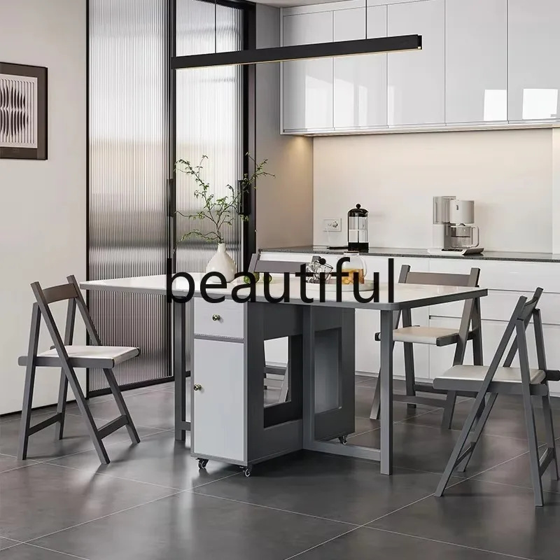 A139 Hidden folding dining table and chair combination household and commercial retractable mobile table courtyard table and cha