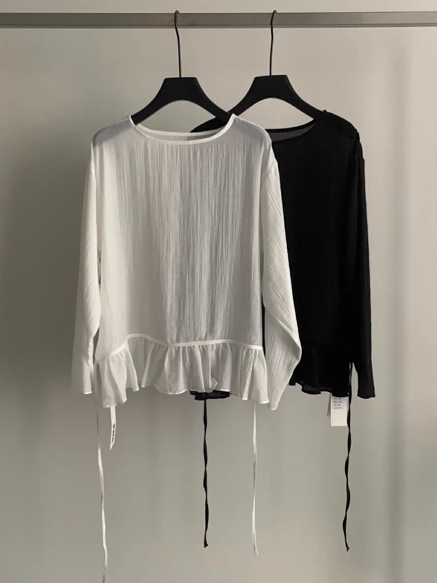 

Exclusive Design Lace Trim Blouse Layering Versatile Inner Wear Faionable irt Commute Sle Long Sve ort Length