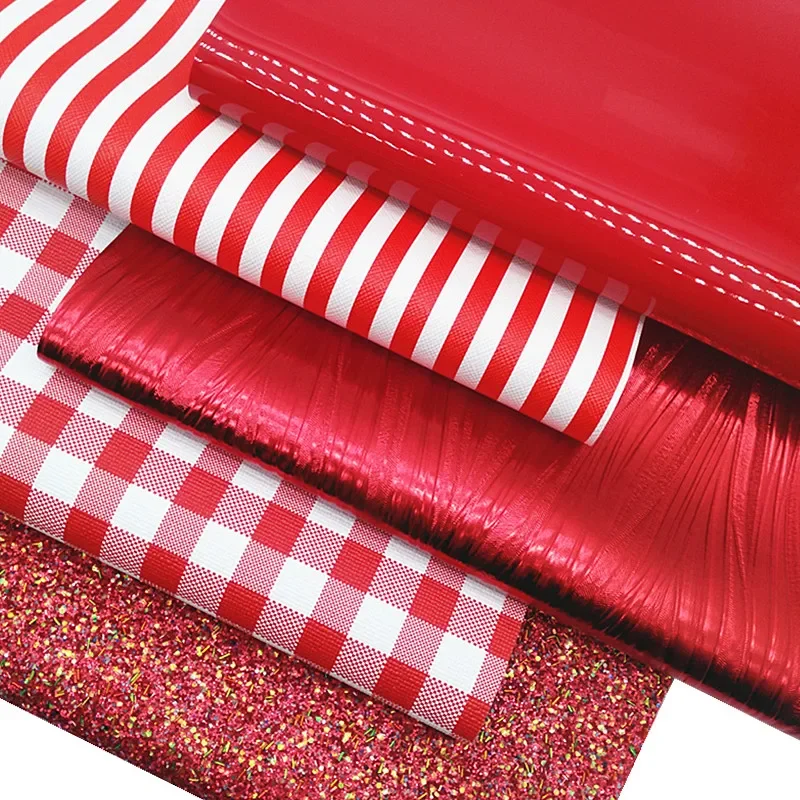 Red Glitter  Sheets Stripes Plaids Synthetic  Winkles Faux  Patent Faux   For DIY 21x29CM Y467