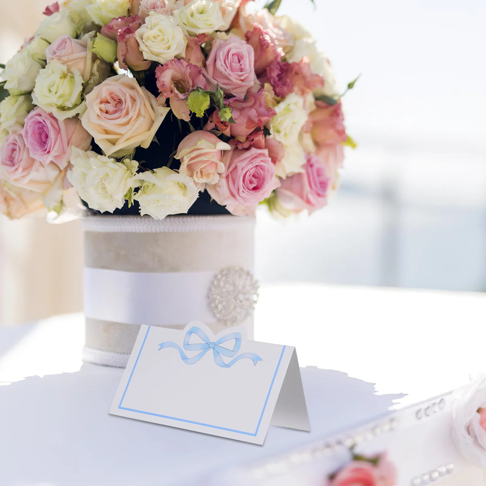 

100Pcs Bow Place Cards Pink Knot Scalloped Tent Wedding Name Cards Blank Seat Assignment Label for Birthday Party Table Decor